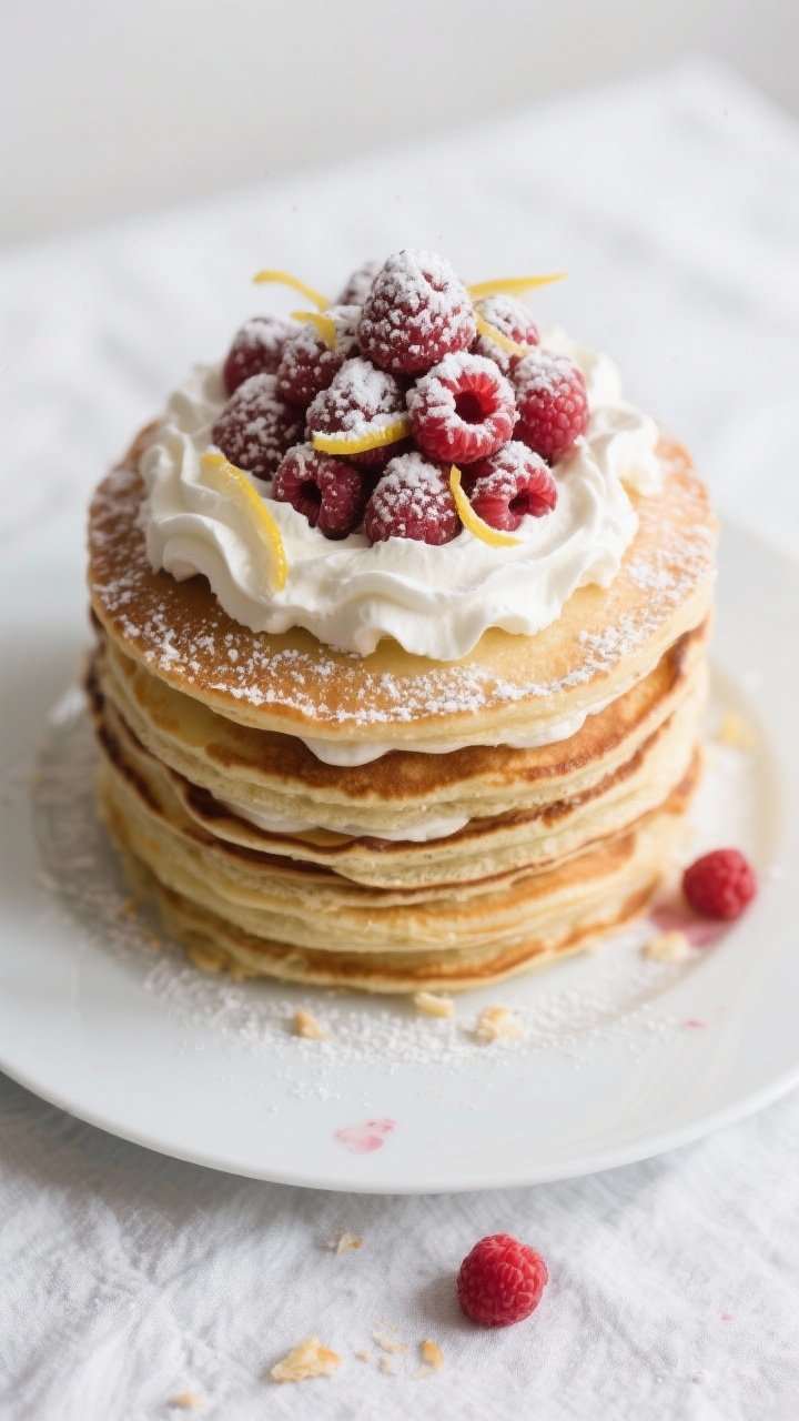 Tasty top view — Overhead shot of the finished cake: Overhead of the fully stacked Swedish pancake