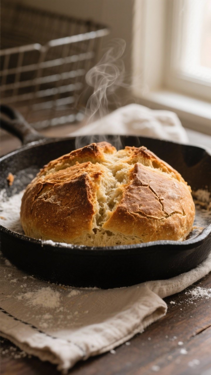 Close-up detail: A freshly baked traditional Irish soda bread just out of the oven, sitting on a lig