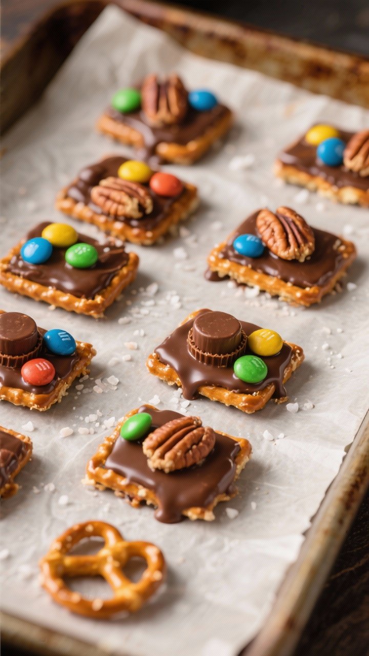 Cooking process, close-up detail: A parchment-lined baking sheet just out of the oven with softened 