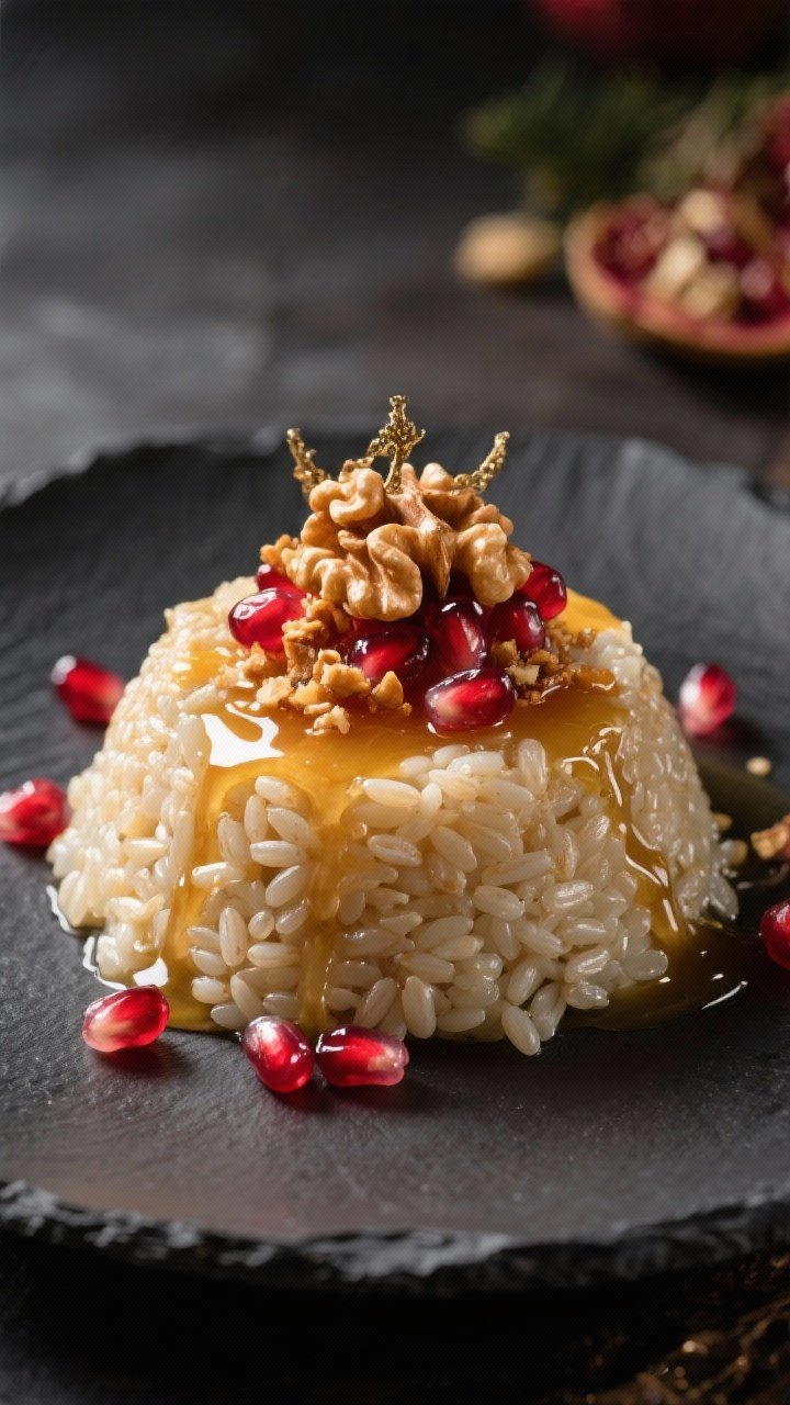 Final dish presentation: Restaurant-quality plating of chilled kutia, molded into a neat mound with 