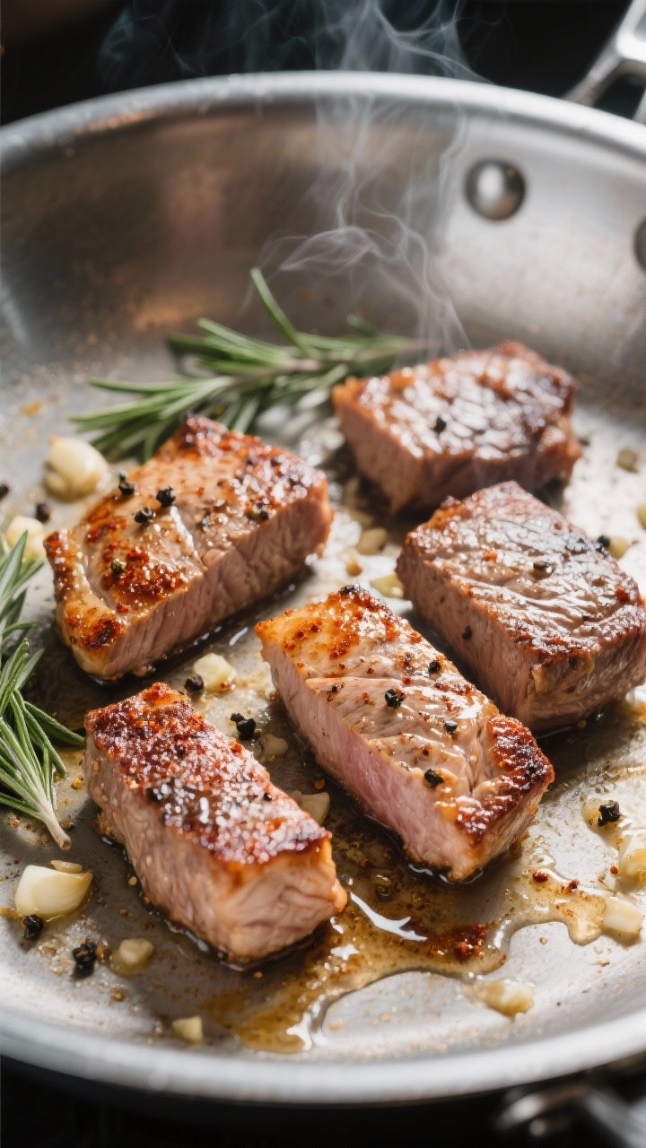 5–2 inch) with visible scuffed surfaces, tiny blisters, and rendered tallow pooling and glistening