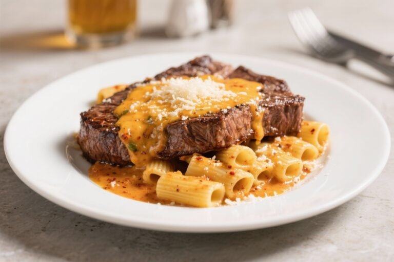 How to Make Cajun Steak with Cheesy Rigatoni Parmesan Sauce