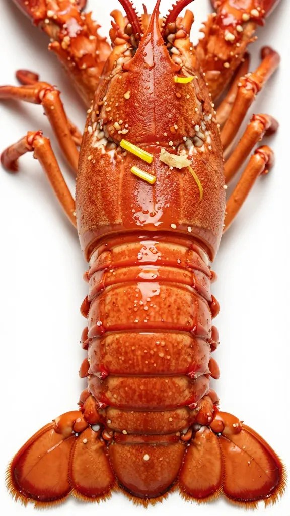 closeup lobster tail, butter-sheen glaze, delicate lemon zest