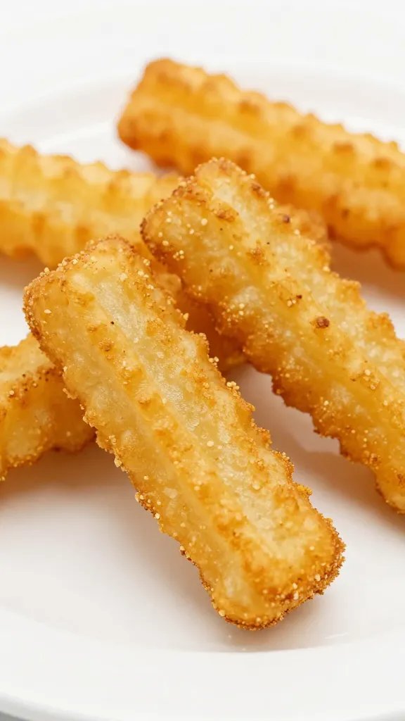 closeup of a single golden tater tot on white plate