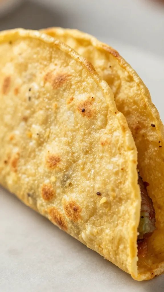closeup of a single Del Taco taco crackling tortilla